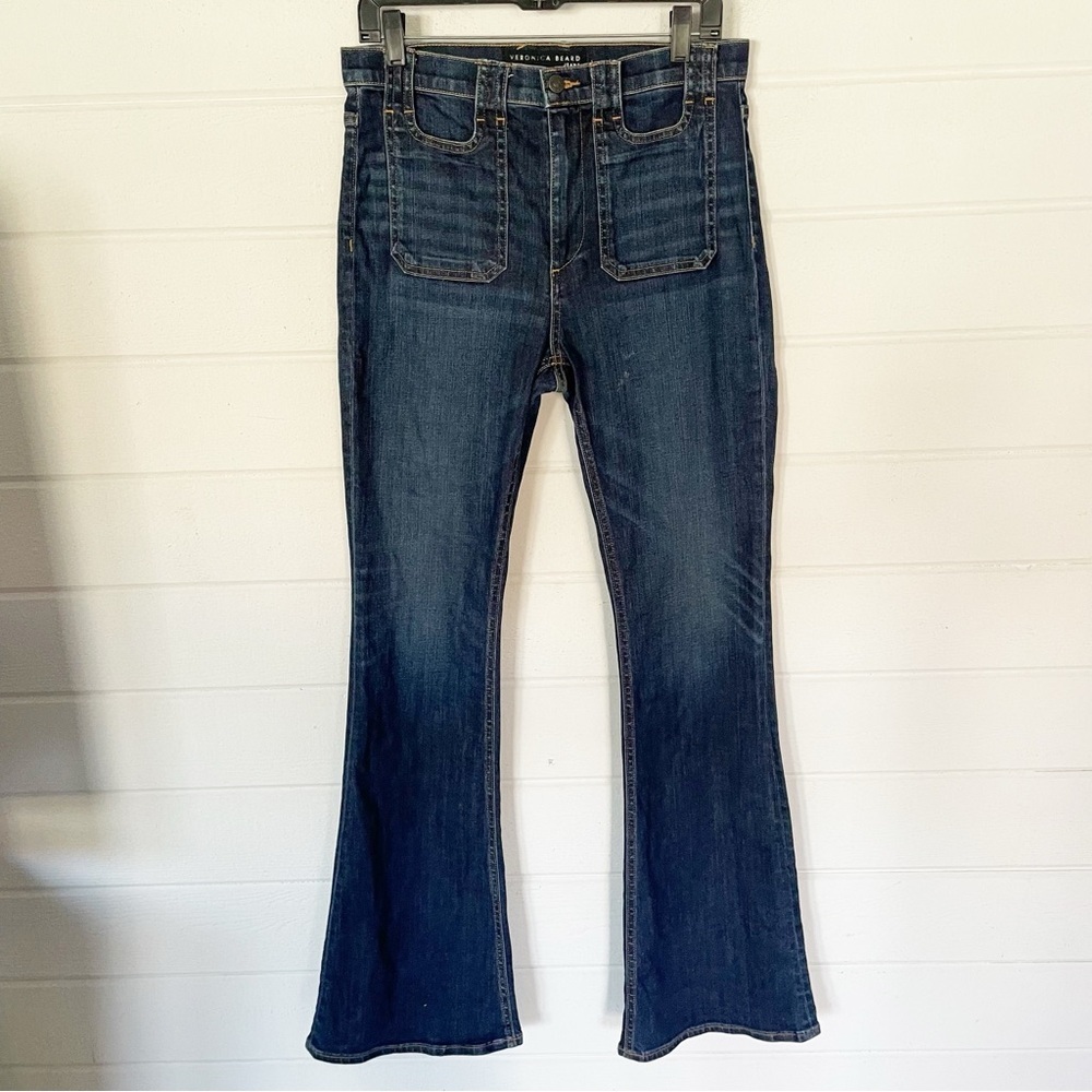Veronica Beard Beverly Skinny Flare High Rise Jeans in Medium Wash Waist 32”